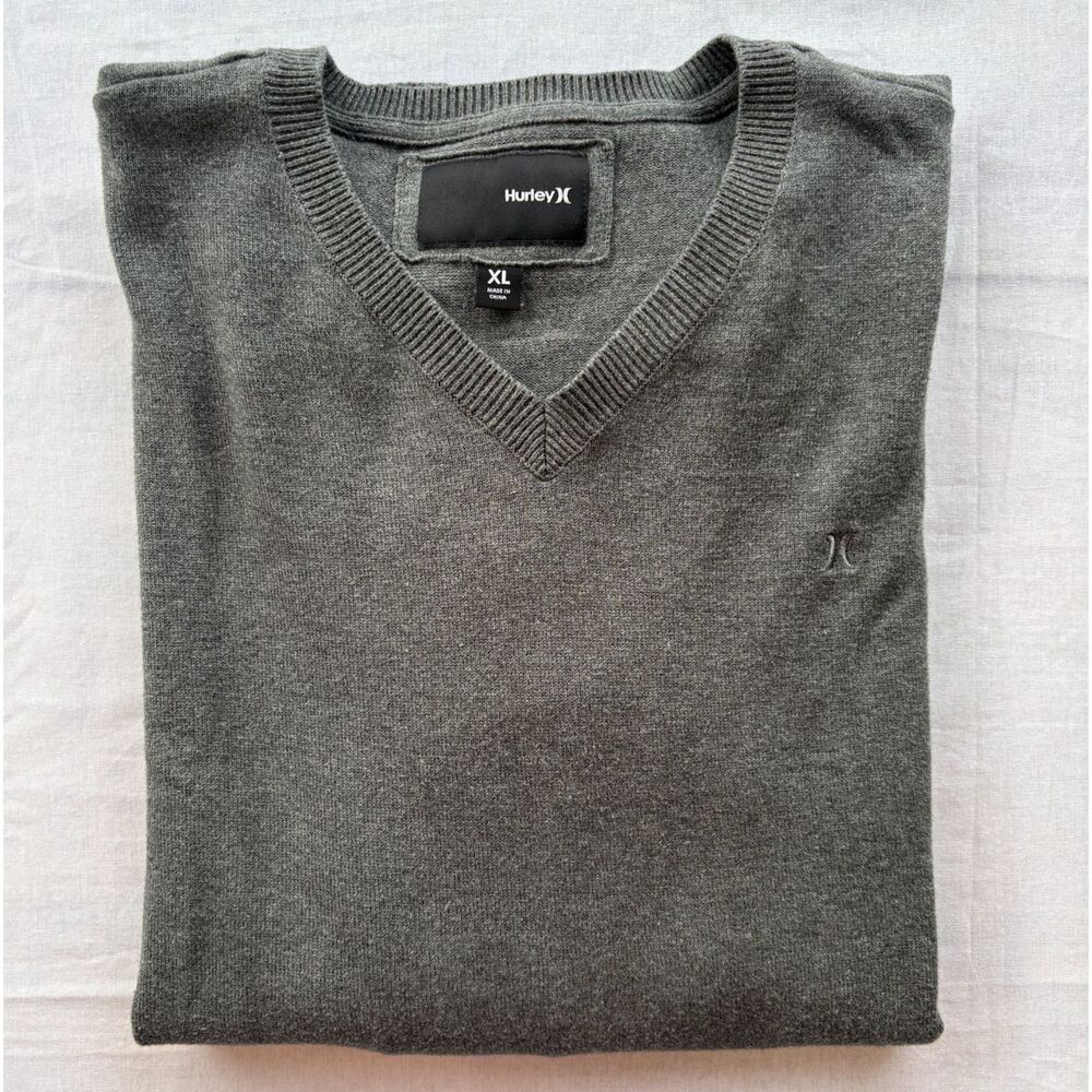 Hurley Men's XL Gray V-Neck Knit Sweater Long Sleeve Pullover
